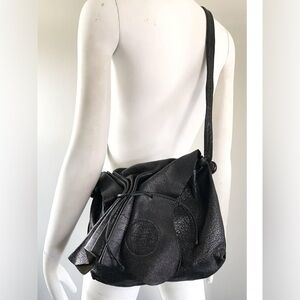Carlos Falchi Vintage Black Genuine Leather Butterfly Crossbody Bag Made In USA